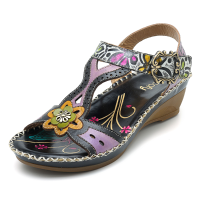 SOCOFY Leather Casual Handmade Wedge Sandals