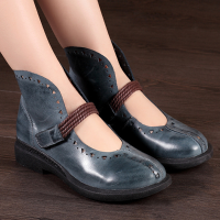 Socofy Retro Hollow Out Flat Leather Shoes
