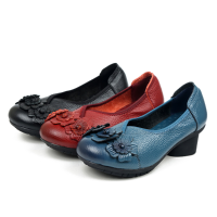 Socofy Women Casual Soft High Heel Shoes In Leather