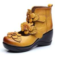 Socofy Women Flower Retro Hook Loop Shoes