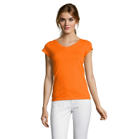 T shirt   oranje   V hals   100% katoen   slim fit   dames shirts