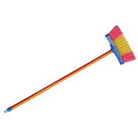 Kinderbezem   geel/roze   met steel   61 cm   binnen bezem   kunststof   kamer bezem