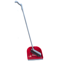 Stoffer en blik   Maria setje   met lange steel   grijs/rood   kunststof