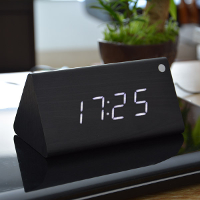 Sound Control Triangle Wooden Led Alarm Clock Digital Thermometer Calendar
