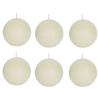 Spaas rustieke bolkaars   ivoorwit   6x   D8 cm   24 branduren   ronde kaarsen