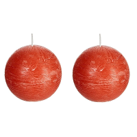 Spaas rustieke bolkaars   oranje   2x   D8 cm   24 branduren   ronde kaarsen