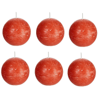 Spaas rustieke bolkaars   oranje   6x   D8 cm   24 branduren   ronde kaarsen