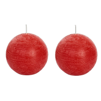 Spaas rustieke bolkaars   rood   2x   D8 cm   24 branduren   ronde kaarsen
