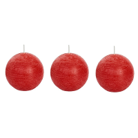 Spaas rustieke bolkaars   rood   3x   D8 cm   24 branduren   ronde kaarsen
