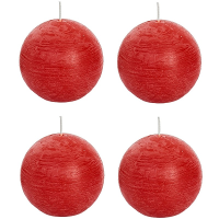 Spaas rustieke bolkaars   rood   4x   D8 cm   24 branduren   ronde kaarsen