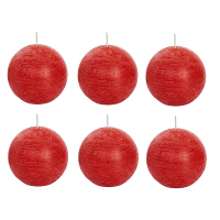 Spaas rustieke bolkaars   rood   6x   D8 cm   24 branduren   ronde kaarsen