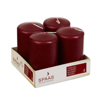 Stompkaarsen/zuilkaarsen   set van 4x   bordeaux rood   D5 x H8 cm   12 branduren