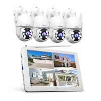 SriHome NVS009 Buitencamera's voor Beveiliging met 10,1 Inch NVR systeem 1080P PTZ Mensdetectie Kleur Nachtzicht IP66 Tw