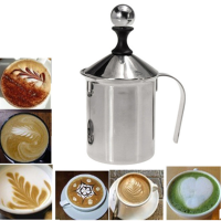 Stainless Steel Pump Milk Frother Creamer Foam Cappuccino 400ml Coffee Double Mesh Froth