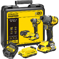 Stanley 18V V20 borstelloze slagmoersleutel slagmoersleutel Koffer, 2 accu's en oplader inbegrepen