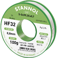 Stannol HF32 3,5% 0,8MM SN99,3CU0,7 CD 100G Soldeertin, loodvrij Loodvrij, Spoel Sn99,3Cu0,7 ROL0 100 g 0.8 Mm