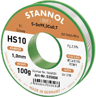 Stannol HS10 2,5% 1,0MM SN99,3CU0,7 CD 100G Soldeertin, loodvrij Loodvrij, Spoel Sn99,3Cu0,7 ROM1 100 g 1 mm