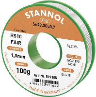 Stannol HS10 Fair Soldeertin Spoel Sn99,3Cu0,7 ROM1 100 g 1 mm