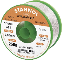 Stannol Kristall 611 Fairtin Soldeertin, loodvrij Loodvrij Sn96,5Ag3Cu0,5 REM1 250 g 0.5 Mm