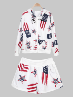 Stars And Stripes Cotton Sport Suit Hooded Set