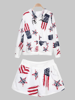Stars And Stripes Long Sleeve Short Pant Cotton Sport Suit Hooded Set