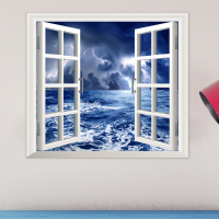 Stormy Sea Pag 3d Artificial Window Wall Decals Balck Cloud Room Stickers Home Wall Decor Gift