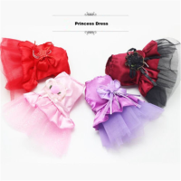 Summer Puppy Pet Dog Lace Satin Skirt Cat Party Wedding Princess Dress