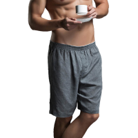 Superbody Linen Breathable Elastic Waist Loose Knee Length Cropped Casual Sleepwear Shorts For Men