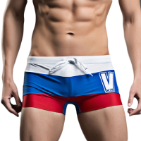 Superbody Mens Contrast Color Summer Beach Swimming Surf Shorts Sexy Letter Printing Boxers Trunks