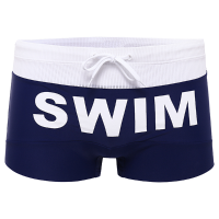 Superbody Sexy Quick Drying Drawstring Letters Printing Low Waist Boxers Swim Trunks For Men