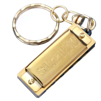 Suzuki Mini 5 Holes 10 Tone Harmonica Keychain Key Of C Gold