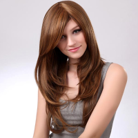 Synthetic Brown Side Bang Curly Long Hairstyle Wig