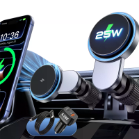 T818 25W MagSafe Wireless Car Charger met Ventilator + 63W Autolader Adapter Autovent Mount Houder Snelle Draadloze Opla