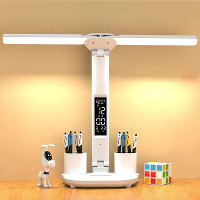 Tafellamp LED dubbelzijdig multifunctioneel opvouwbaar touch met kalenderklok USB bureaulamp voor slaapkamer nachtkastje