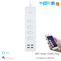 110 240V Tuya Smart Wifi Brazilië Standaard Socket 4 Outlets + 4 Usb poort Opladen App Afstandsbediening Werkt met Alexa