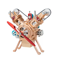 TECHING DM114 DIY Double Cylinder V2 Auto Motor Model Kits Volledig Metalen Assemblage Collectie Decoratie Wetenschappel