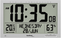 Techno Line WS 8013 Wandklok Zendergestuurd 369 mm x 229 mm x 24 mm Zilver Groot display