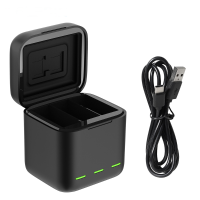 TELESIN 3 manieren LED licht batterijlader TF kaart opslag oplaaddoos voor GoPro Hero 9 zwart