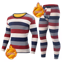 TENGOO 2 Stuks Mannen Gestreepte Thermo Ondergoed,Compressie Thermo Basislaag Set,Comfortabele Vochtregulerende & Ademen