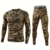 TENGOO Heren Camouflage Thermisch Ondergoed Set,Lange Mouw Top Broek Sport Warme Pak,Crew Neck,Hoge Rekbare Brei Stof,Bu