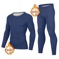 TENGOO Mannen Winter Thermisch Ondergoed Set Dagelijkse Basislaag voor Herfst Winter Effen Kleur 2 delige Thuisoutfit,La