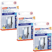 Tesa Powerstrips® Waterproof Strips LARGE in set van 3, waterbestendige, dubbelzijdige kleefband voor keuken badkamer, tot 2 kg houdkracht   3 x 8 strips Wit
