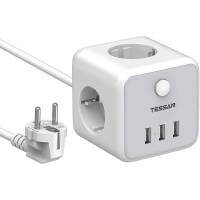 TESSAN TS 301 DE 6 in 1 2500W bekabeld Duits/EU stopcontact Stekkerdoos met 3 stopcontacten/3 USB opladeradapter Overbel