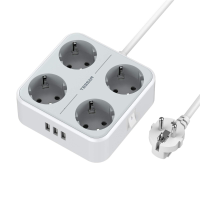 TESSAN TS 302 DE 2500W bekabelde USB aansluiting Stekkerdoos Duits / EU stekker met 4 AC uitgangen / 3 USB opladeradapte