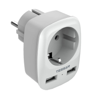 TESSAN TS 611 DE EU 3 in 1 4000W wandcontactdoosverlenger met 1 stopcontacten/2 USB poorten 5V 2.4A voedingsadapter Over