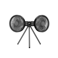 Tevorex draagbare dubbelkop statiefventilator 3 snelheden wind 360° verstelbaar standaard 3600mAh lange batterij stille