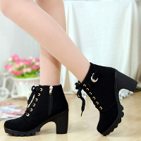 Thick High Heel Lace Up Side Zipper Women Boots