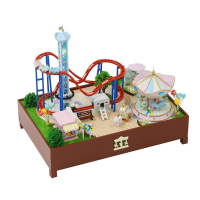 Hongda S2132Z Speeltuin Carrousel Achtbanen 3D Met de hand geassembleerd Poppenhuis Miniatuur Meubels Kit met LED verlic