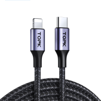 TOPK AP10 20W USB C voor Lightning kabel Snel opladen Gegevensoverdracht Nylon Gevlochten kernlijn 1M Lang voor iPhone12