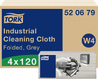 TORK Gevouwen industriereinigingsdoekjes grijs W4, 4 x 120 doekjes 520679